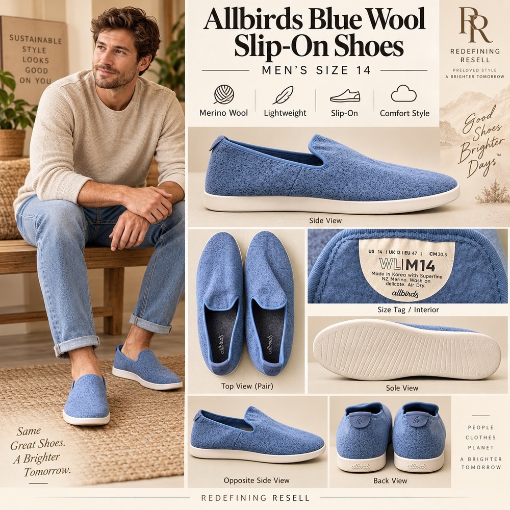 Allbirds Mens Wool Lounger Blue Slip On Shoes Merino Wool Sneakers Size 14 WLM14